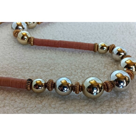 Vintage Signed CADORO Boho Two-Tone Ball Bead & Sequin Heshi Bead Necklace 38 in - Picture 7 of 7